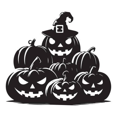 Cadılar Bayramı Balkabağı Yığını Siluet Vektör Grafik Çizim Tasarımı