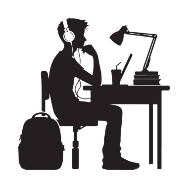 Masa Çizimi Tasarımında Kulaklıkla Siluet Öğrencisi Çalışması