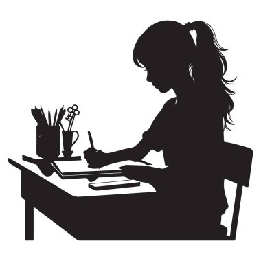 Eğitimi ve siluet öğrenme sahnesini gösteren illüstrasyon eğitimi alan kız