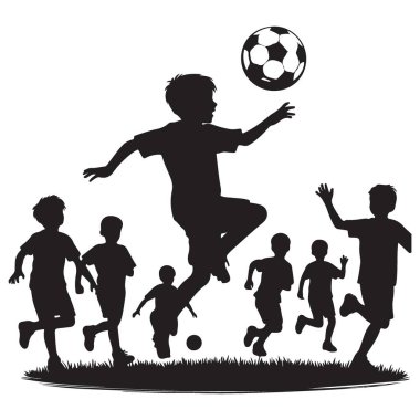 Futbol oynayan bir grup çocuk spor ve etkinlik silueti
