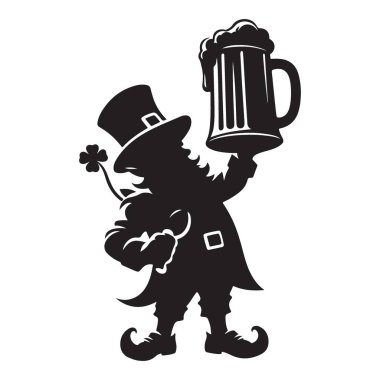 Leprikon silueti Aziz Patrick Günü için bira illüstrasyonu tutuyor.