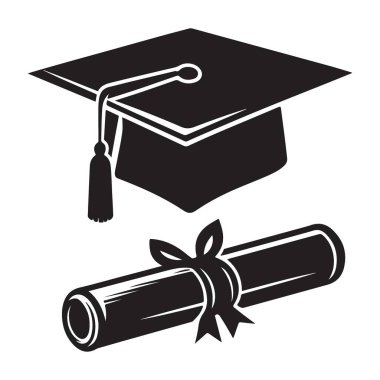Mezuniyet şapkası ve diploma silueti eğitim için vektör çizimi