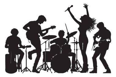 Rock grubunun silüeti büyüleyici sahne performansı müzik performansı