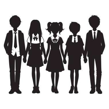 Çeşitli Okul Öğrencilerinin Silueti El ele tutuşan Vektör Resimleri