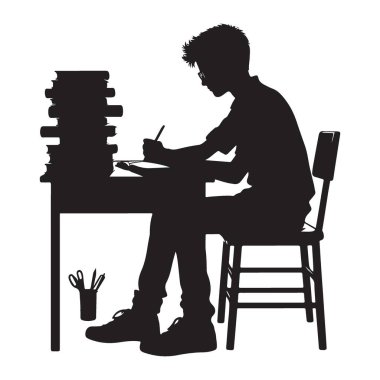 Kitap Vektörü İllüstrasyonuyla Sıkı Çalışan Öğrenci Silueti