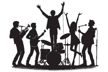 Heyecan verici Siluet Grubu Canlı Müzik Konseri İllüstrasyonu