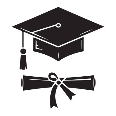Mezuniyet şapkası ve diploma vektörü illüstrasyon akademik başarı sembolü