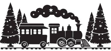 Klasik Noel Tatil Treni Kar Ormanı 'nda Siluet