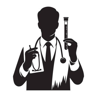Siluet Doktor Holding Test Tüpü Vektör İllüstrasyonu Beyaz Arkaplanda