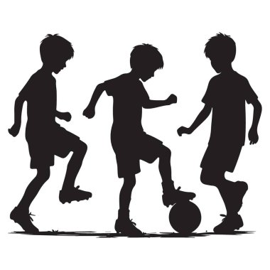 Siluet Çocuklar Futbol Vektörü Sanatı Grafik Çizim Biçimi Oynuyor
