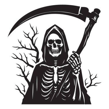 Tırpan ve Kafatası Vektör İllüstrasyonlu Azrail Silueti