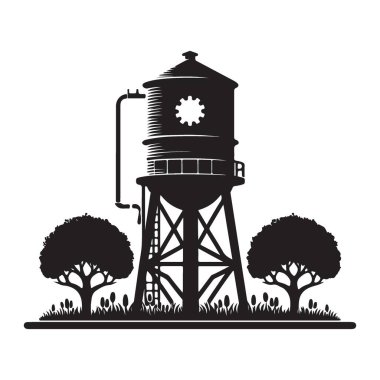 Eski tarz su kulesi silueti manzara tasarımı