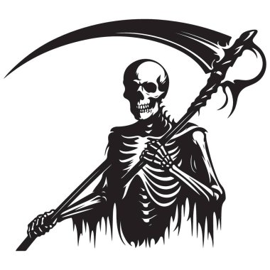 Ölüm Meleği Silueti Vektör Sanat İllüstrasyonu Ölüm İskeleti