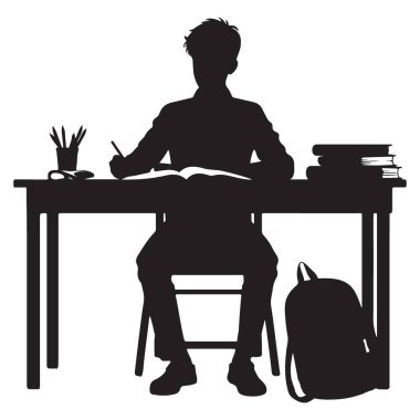 Öğrenci Çalışması Masası Siluet Vektör Eğitim Projeleri İllüstrasyonu