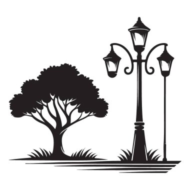 Park Lambası Resimlerinin Vektör Silueti Grafik Tasarımı