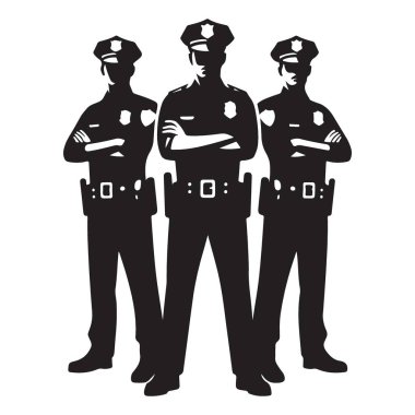 Üç Polis Memuru Siluet Vektör İllüzyonu Daimi Muhafız Çizimi