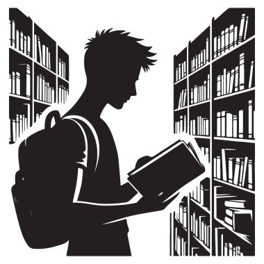 Kütüphanede Siluet Okuma Okuma Çizim Çalışma Süresi