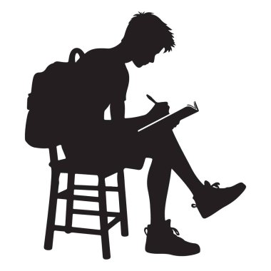 Siluet Öğrencisi Sırt Çantası Eğitim Konsepti ile Okuma ve Yazma