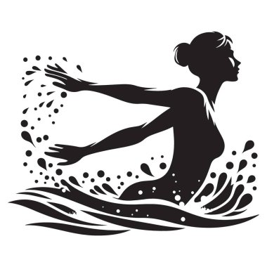Siluet Kadın Yüzme Şık Vektör İllüzyonu Su Güzelliği Tasarımı