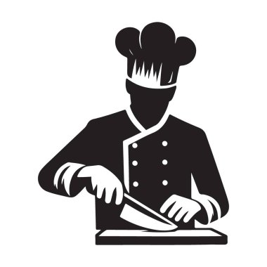 Profesyonel Aşçı Yemek Hazırlıyor Siluet Vektörü Grafik Çizimi