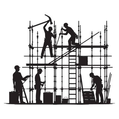 İnşaat işçileri siluet yapı iskelesi, inşaat alanı etkinliği