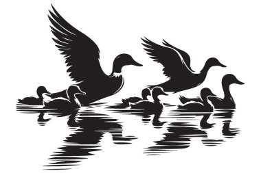 Ducks Silhouette Su Vektörü Resimlerinin Üzerinde Uçuyor Grafik Tasarımı