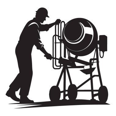 Çimento Karıştırıcı Siluet Vektör Grafiksel Çizimi ile İnşaat İşçisi