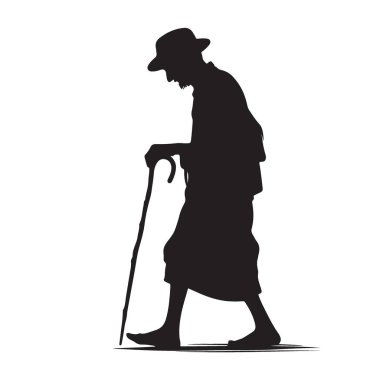 Yaşlıların yürüyen silueti sağlık farkındalığı için baston çizimi