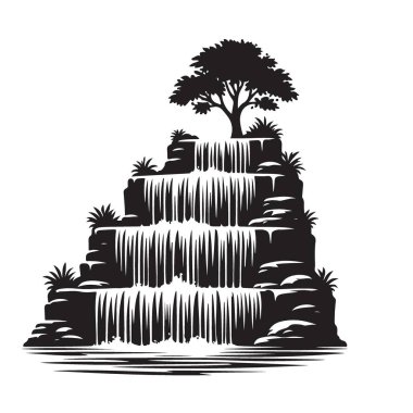 Manzaralı şelale manzarası illüstrasyon doğal güzellik arkaplan grafik vektörü