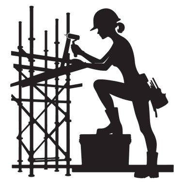 İnşaat İşçisi Kadın Siluet İnşaat İskelesi Çizim Sanatı