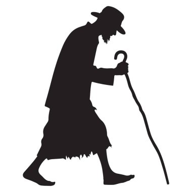 Yaşlı Adam Silueti Çubuk Vektör İllüzyonuyla Yürüyor