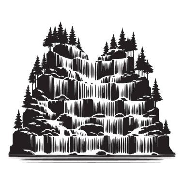 Şelale Şelalesi Silueti Dağ Manzarası Doğa Vektörü Grafiksel