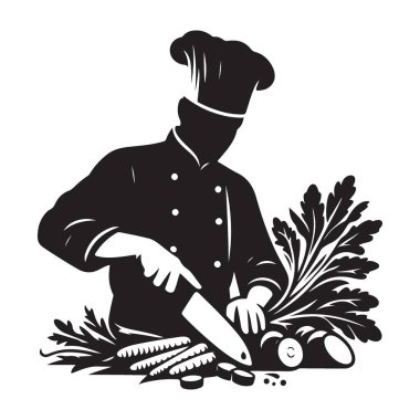Şef Siluet Gıda Vektörü Grafik Çizimlerini Hazırlıyor