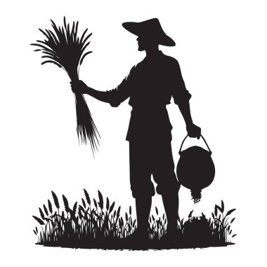 Siluet Çiftçisi Tarım için Sheaf Vektör İllüstrasyonu Tutuyor