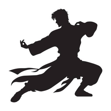 Grafik Tasarımı için Dövüş Sanatları Stance Siluet Vektörü İllüstrasyonu