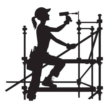 İnşaat İşçisi Silueti Vektör Resimli Kadın İskelede