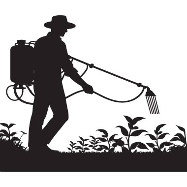 Bir Çiftçi Silueti Ekin Spreyi Vektör İllüstrasyon Tasarımı