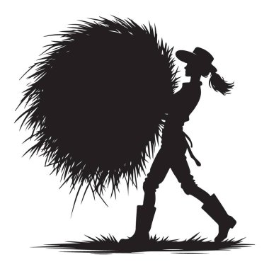 Saman silueti olan kadın çiftçi tarım illüstrasyon vektöründe çalışıyor