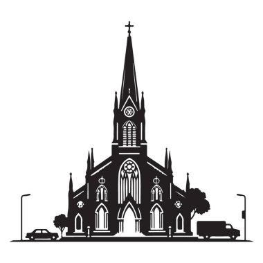 Ayrıntılı Kilise Binası İllüstrasyon Vektörü Dini Mimari Silueti