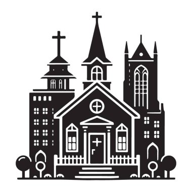 Siluet Kilise Binaları Şehir Vektör İllüstrasyonu Dini Şehir Sahnesi