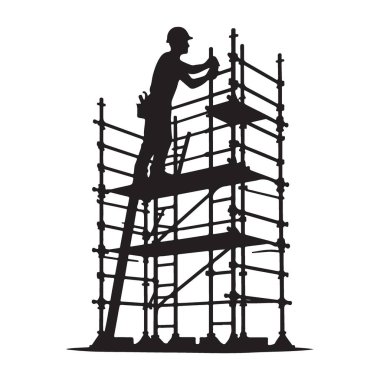 İnşaat işçisi silueti yapı iskelesi inşa etme sanatı yüklüyor