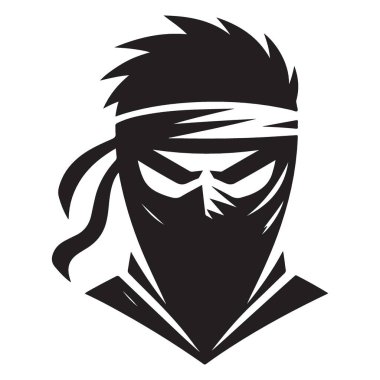 Siyah ve Beyaz Ninja Siluet Karakter Vektör Sanat Tasarımı