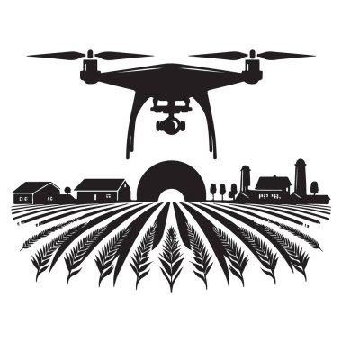 Tarım Teknolojisi için Çiftlik Bölgesi Silüeti Vektör Grafiği Üzerine İHA