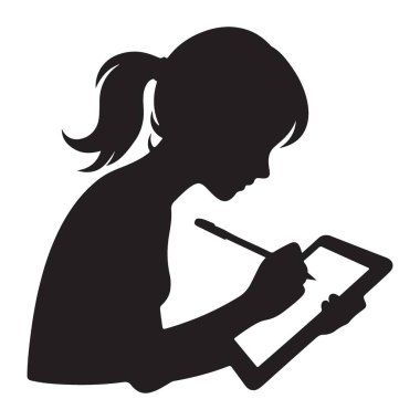 Yaratıcı Tasarım için Tablet Silüet Vektör Sanatına Yazan Kız