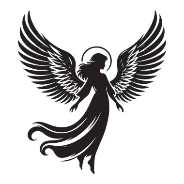 Kanatları olan zarif melek silueti Vektör İllüzyon Tasarımı