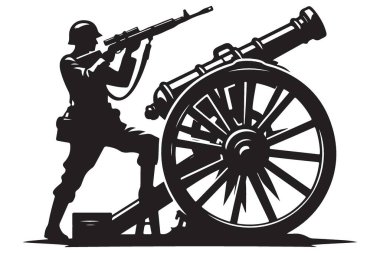 Askeri top asker silueti vektör çizimi savaşa hazır.