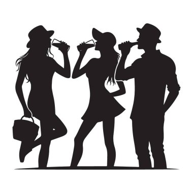 Siluet Yaz Toplama Eğlence Grubu İçme İllüstrasyonu Neşe Kutlaması