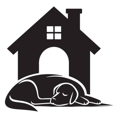 Evde Dinlenen Köpek Siluet Vektör İllüzyonu Huzur İçinde Uyuyor
