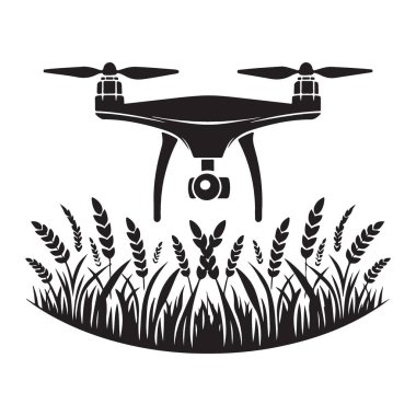 Ekinlerin üzerinde uçan siluet drone tarım için illüstrasyon vektörü
