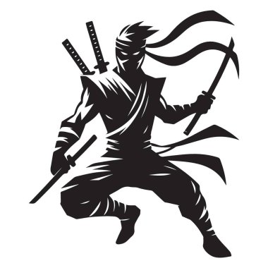 Hareketli Siluet Dizaynları için Dinamik Siluet Ninja Vektör İllüstrasyonu